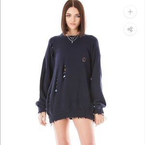 LF Oversized Distressed Sweater Navy